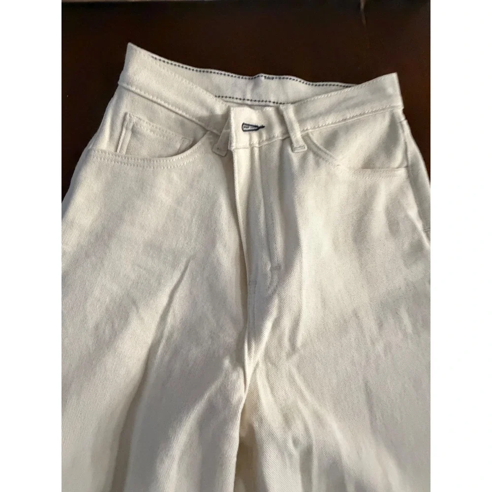 Blue Delta Madison Cashwell Wide Leg Jeans Cream Off White High Rise Denim Pants